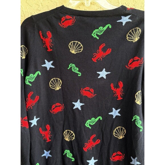 Talbots Sweater Petite Lp Navy Blue BY THE SEA Pullover Lobster Nautical Ocean - Picture 5 of 7